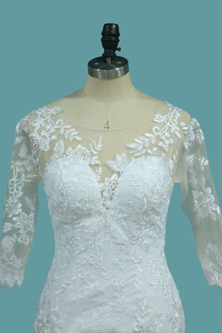 Robes de mariage de scoop de sirène de dentelle de 2024 avec le train de balayage d&#39;Applique