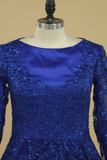 2024 noir bleu royal manches longues Une ligne Tulle avec appliques