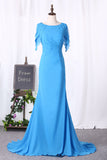 2024 New Arrival Mother Of The Bride Robes Scoop à manches courtes Chiffon Mermaid