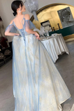 Robe de soirée longue en tulle à col en V unique avec dentelle, longue robe de bal sexy sans manches