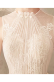 Robe de mariée en tulle sans manches bijou ivoire avec dentelle, une ligne robe de mariée dos nu plis