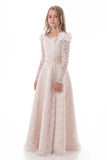 2024 Lace Flower Girl Dresses A Line Bateau à manches longues avec perles