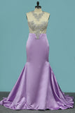 2024 Sexy Mermaid / Trumpet Prom Robes Scoop Satin Avec Beadings