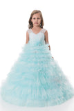 2024 Tulle V Neck With Beading Flower Girl Dresses A Line Sweep Train