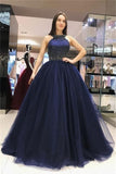 Robe boule bleu marine perles tulle princesse des robes de bal robes de Quinceanera