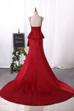 2024 Spaghetti Straps Mermaid Open Back Satin Court Train Prom Robes