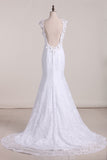 2024 Robe de mariée en dentelle Graceful col en V Backless Une ligne avec des perles