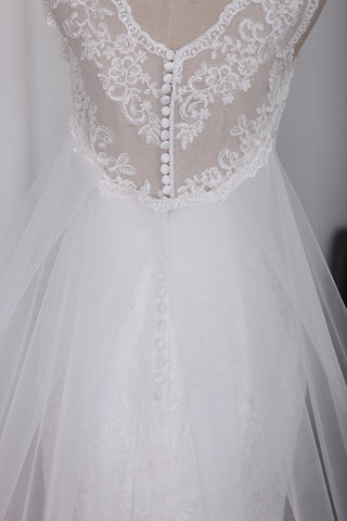 2024 Robes de mariée à col en forme de sirène Tulle avec appliques Chapelle Train détachable