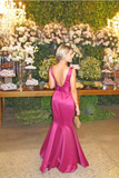 2024 Robe de soirée en satin V Neck Back Back With Sash Floor Length