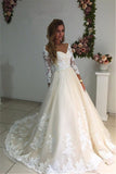 2024 Robes de mariée A Line V Neck 3/4 Long Sleeve Tulle With Applique