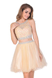 2024 A-Line Homecoming Robes Short / Mini Scoop perlée Bodice Tulle