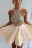 2024 A Line / Princess Halter Homecoming Robes Chiffon Ouvert Dos Avec Beadings