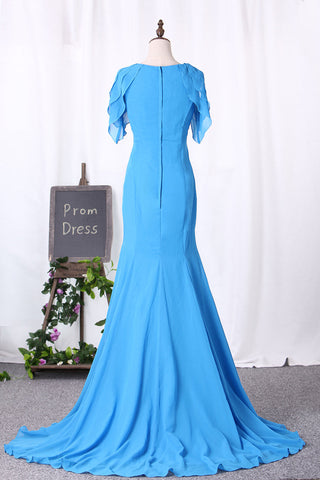 2024 New Arrival Mother Of The Bride Robes Scoop à manches courtes Chiffon Mermaid