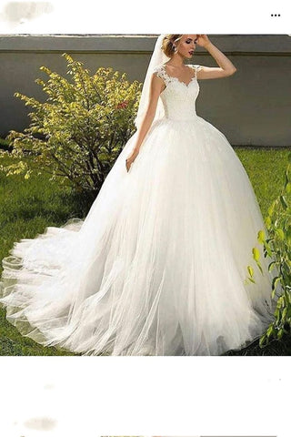 2024 Robes de mariage boule bretelles train chapelle tulle avec appliques