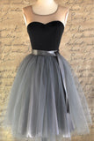 2024 Homecoming Robes A Line Scoop With Sash / Ribbon Longueur au genou Tulle Jupe