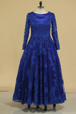 2024 noir bleu royal manches longues Une ligne Tulle avec appliques