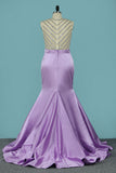 2024 Sexy Mermaid / Trumpet Prom Robes Scoop Satin Avec Beadings