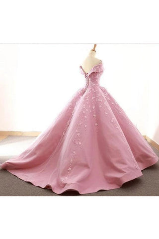 Robe de bal hors de l&#39;épaule robe de bal en satin avec appliques, longue robe de Quinceanera