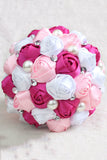 Satin Rose fleur de mariage Bouquet de forme ronde avec strass (28,5 * 15cm)