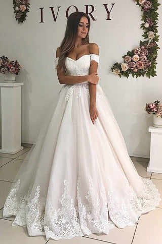 Appliques de l&#39;épaule robe de mariage de train de balayage