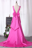 2024 New Arrival V Neck Satin With Bow Knot Mermaid Prom Robes