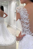 2024 Robes de mariée en tulle et trompette en sirène / trompette avec appliques Manches à capuchon Zipper Up