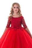 2024 New Arrival Scoop Ball Gown Flower Girl Robes Mid-Length Sleeves Tulle