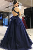 Robe boule bleu marine perles tulle princesse des robes de bal robes de Quinceanera