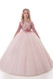 2024 Tulle Scoop Flower Girl Robes Ball Gown Mid-Length Sleeves With Sash