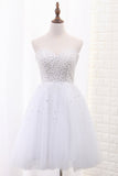 2024 Tulle Homecoming Robes A Line Sweetheart Beaded Bodice Short / Mini