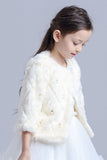 Manches 3/4 Flower Girl Plush Jacket avec perle