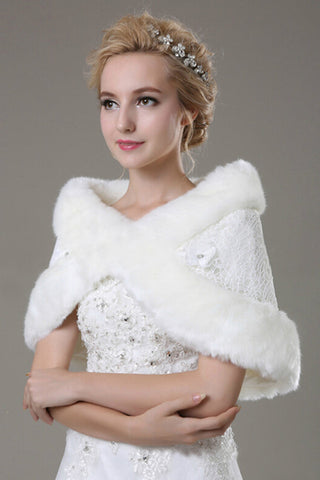 Faux Fur Wrap mariage Avec la main Fleurs MPJ140940