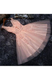 2024 Tulle V Neck A Line Homecoming Robes Avec Applique Et Sash