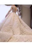 2024 manches longues luxueuses Scoop une ligne Tulle Robes de mariée avec appliques et perles Royal Train