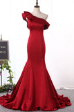 2024 New Arrival Satin One Shoulder Mermaid Sweep Train Robes de soirée