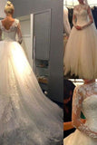 2024 Robes de mariée A Line Manches longues à manches longues Tulle avec fermeture à glissière Applique