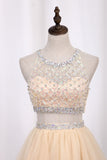 2024 Homecoming Robes Scoop A-Line perlée Bodice Tulle Short / Mini