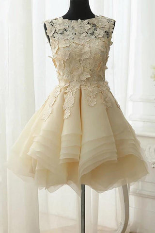 2024 A Line Scoop Organza Avec Applique Short / Mini Homecoming Dresses