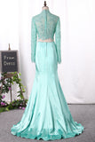 2024 New Arrival Two Pieces Mermaid Elastic Satin &amp; Tulle Avec Appliques Long Sleeves Robes de bal