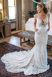 2024 Mermaid V Neck Lace With Applique Court Train Robes de mariée