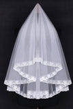 Deux-Tier Finger-Tip nuptiale Voiles Avec Applique