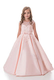 2024 A Line Flower Girl Dresses Scoop Satin Avec Applique Et Sash Longueur Au Sol