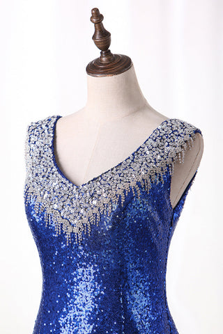 2024 Bling Bling Robes de soirée Mermaid V Neck Sequins Dentelle avec Rhinestones Sweep / Brush Train