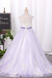 2024 Ball Gown Scoop Tulle Flower Girl Dresses Avec Sash / Belt Appliques