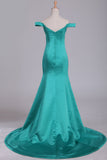 2024 Off The Shoulder Mermaid robes de soirée en satin balayage train