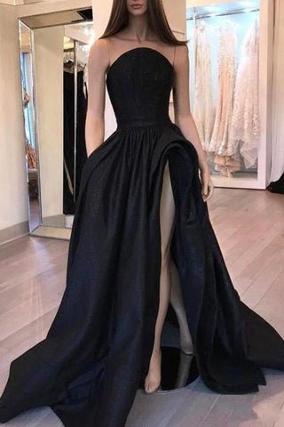 Nouvelle arrivée robes de bal sans bretelles noires simples robes de soirée modestes