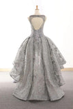 Silver High Low Lac Beading Open Back Robe de bal Robes de bal