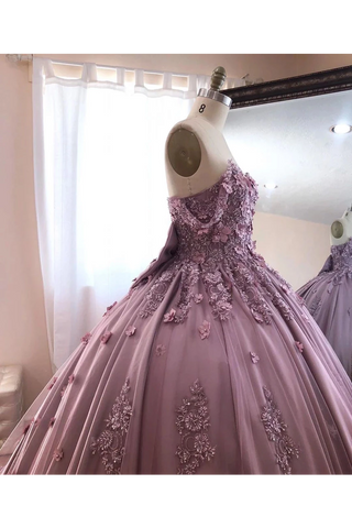 Robe de bal hors épaule robe de Quinceanera en tulle avec appliques en dentelle, robe de bal bouffante