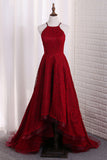 2024 New Arrival Lace Halter Prom Dress High Low Zipper Up