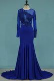 2024 Mermaid Blue Prom Dress manches longues